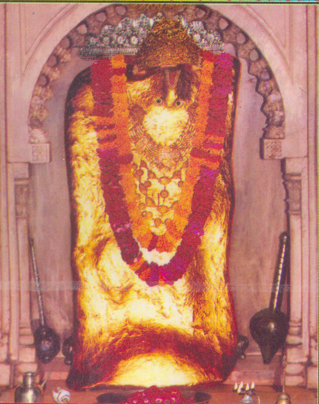 Sacred idol of Balaji Maharaj at Mehndipur, believed to be part of the mountain itself.