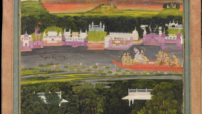Kishangarh painting of Raas Leela with Radha and Krishna in vibrant colors