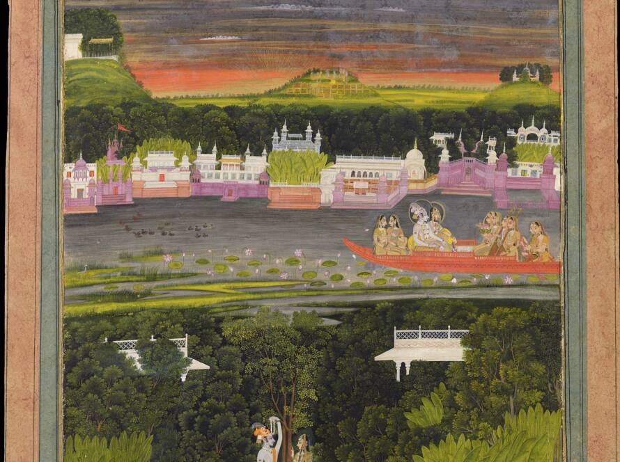 Kishangarh painting of Raas Leela with Radha and Krishna in vibrant colors