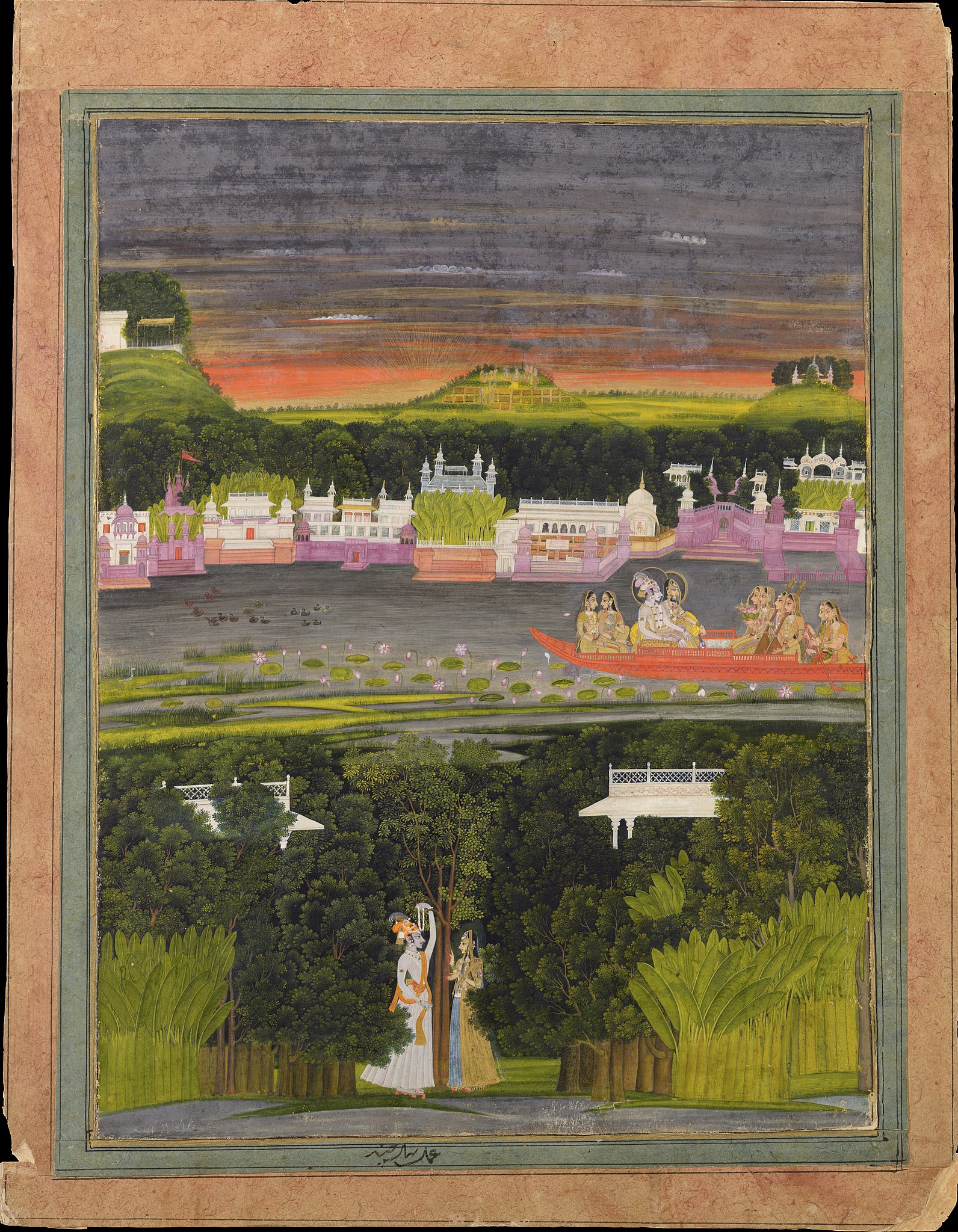 Kishangarh painting of Raas Leela with Radha and Krishna in vibrant colors